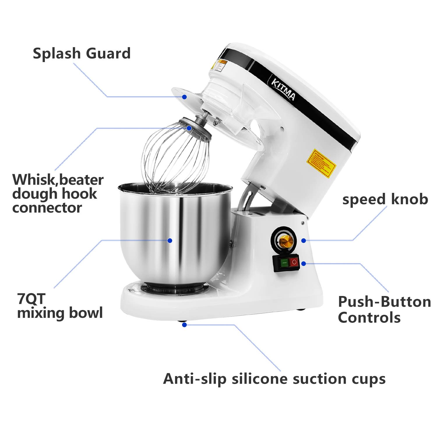 KITMA 7QT Commercial Countertop Mixer Beater Dough Hook 270W Multiple