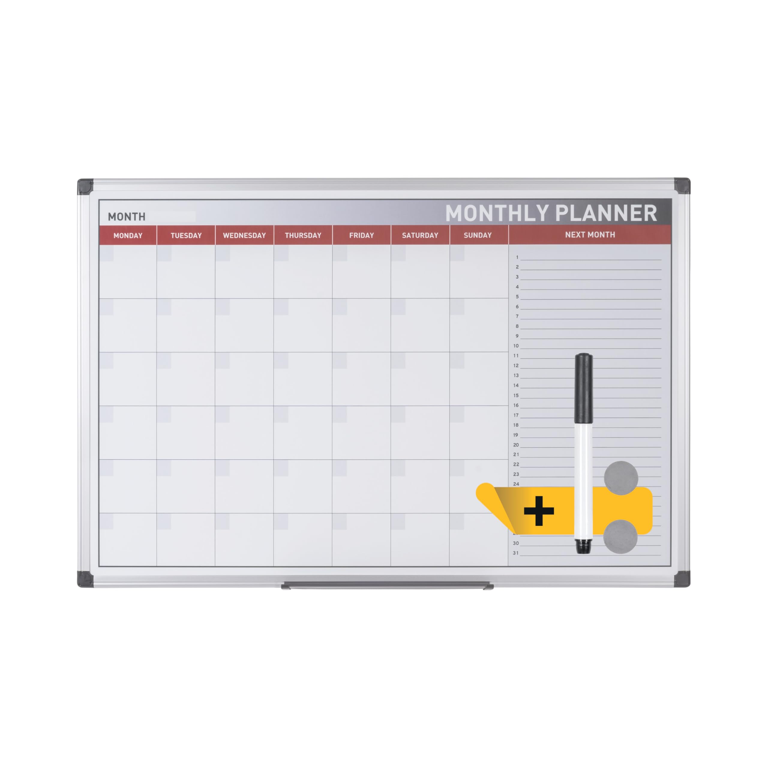 Bi-Office Month Planner, Magnetic, Aluminium Frame, 90 x 60 cm