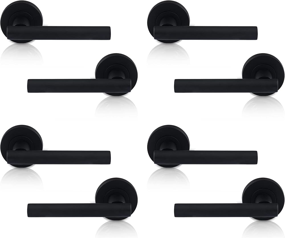 XFORT Matt Black Liberty Lever Rose Door Handles 4 Pack Internal Wooden Door Set