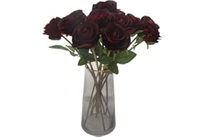 Hananona Artificial Roses Flowers for Flower Arrangement, 12 Pcs Silk Dark Red Rose Bouquet for Halloween Home Decoration, Faux Burgundy Roses for Valentine's Day Parties and Wedding(12, Burgundy)