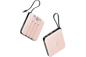 Portable Charger 10000mAh with Built-in Cables, 22.5W Fast Charging Mini Power Bank 5 Outputs 3 Inputs, Cell Phone Battery Pa