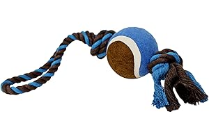 LOVINPUP Dog Rope Toy with Tennis Ball, Nylon Rope with Balls, Fun Tug of War Toy for Dogs, Tough Dog Toy for Aggressive Chewers, Eskimo, Terrier, Beagle and More(1 Rope Dog Toy Blue Ball FBA)