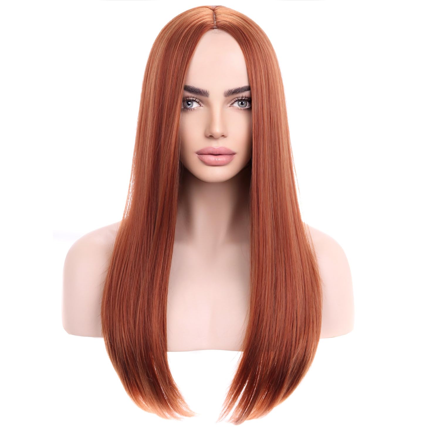 Photo 1 of MAGQOO 20 Inches Dark Orange Wig Middle Part Long Straight Wig Ginger Hair Wigs Women Girls Cosplay Costume Party Wigs with Wig Cap (Dark Orange)