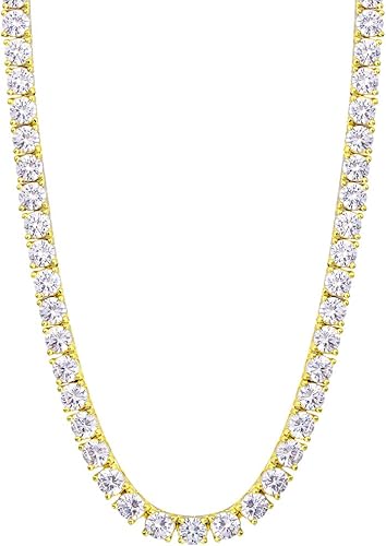 Amazon Krkc Co テニスチェーン テニスネックレス 幅4mm Czダイヤ 14kゴールドメッキ メンズ レディース チェーンネックレス ジルコニア ヒップホップ ジュエリー ブリンブリン B系 ストリート系 アクセサリー 61 4mm イエローゴールド ネックレス 通販