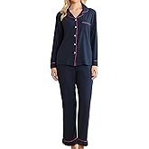 LYCY Womens Soft Pajama Set Long Sleeve with Pockets Button Up Sleepwear Lounge Pjs 2-Piece