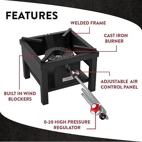 GasOne B-5250 Square Heavy-Duty Propane Burner Outdoor Gas Cooker