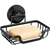 LEVERLOC Soap Dish, Soap Bar Holder for Shower Suction Cup Wall Mounted | Stainless Steel No-Drilling Removable Waterproof Sponge Holder for Bathroom Bathtub Kitchen Sink, Keep Dry, Black