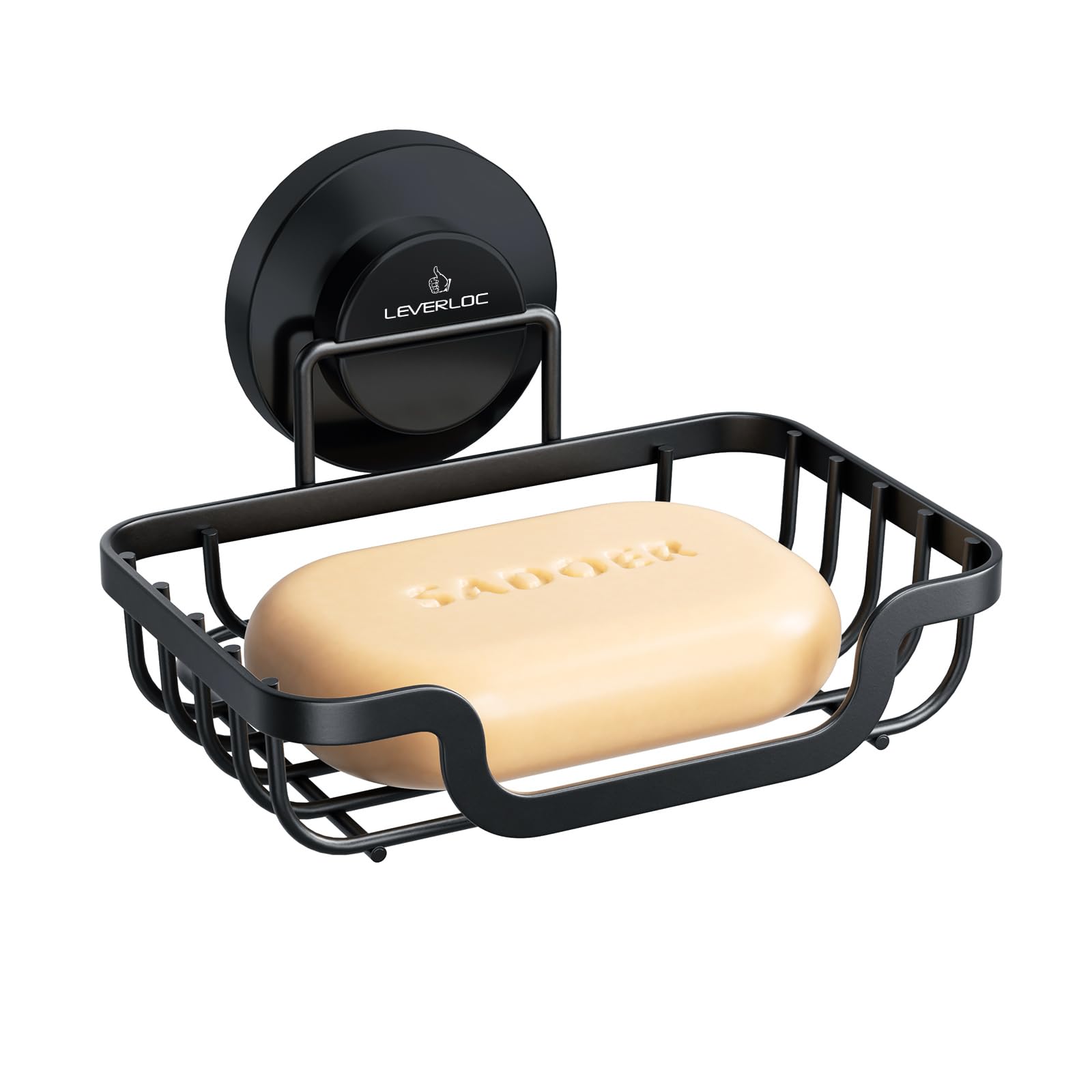 Photo 1 of LEVERLOC Soap Dish, Soap Bar Holder for Shower Suction Cup Wall Mounted, Stainless Steel No-Drilling Removable Waterproof Sponge Holder for Bathroom Bathtub Kitchen Sink, Keep Dry, Black