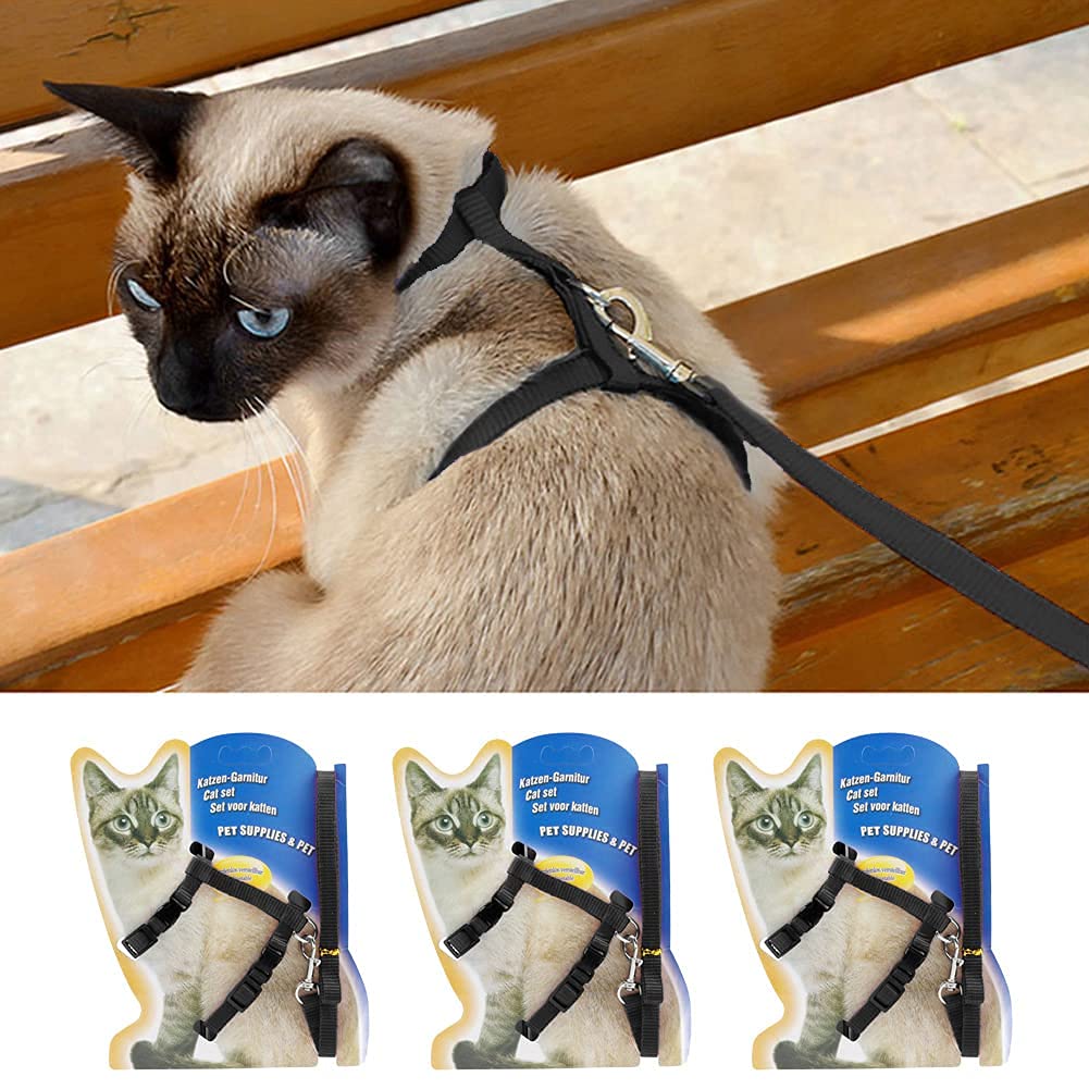 3Pack Cat Harnesses and Leashes,Adjustable Cat Lead Collar Rope Escape Proof Cat Walking Harness Soft Nylon Strap Belt Vest Harness for Cat Kitten Puppy Rabbit.1.25m Long