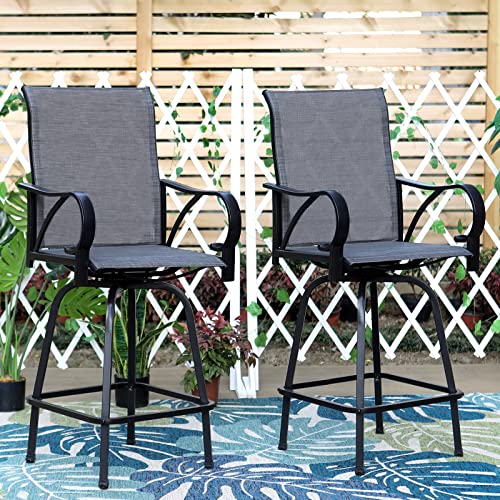 PHI VILLA Patio Swivel Bar Stool, Outdoor Bar Height Chair with Armrest