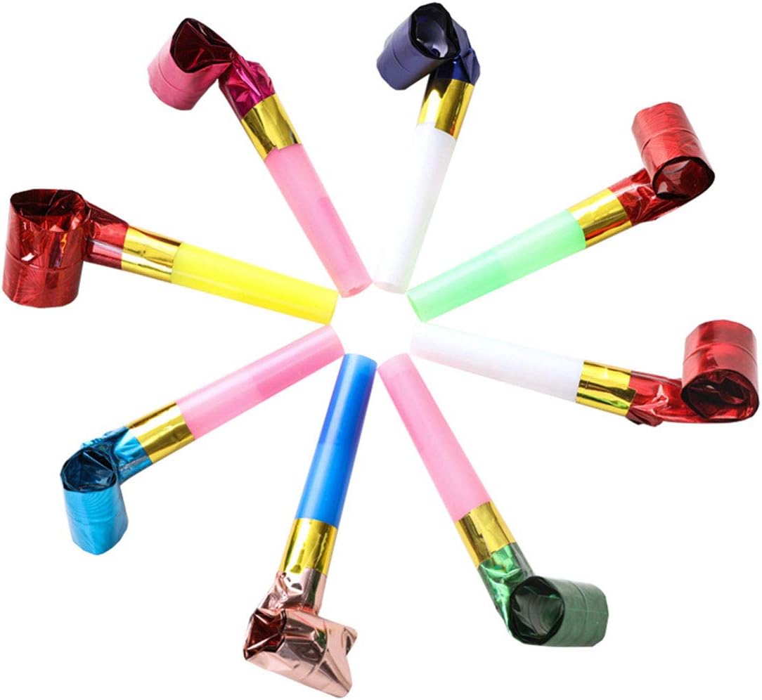 Party Blowers Whistles Toys for Children Birthday Christmas Halloween Partys Noisemakers, Colourful 100pcs: Toys & Games