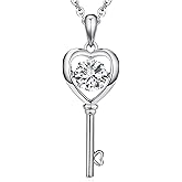 Han han 925 Sterling Silver Heart Love Key Pendant Necklace for Women Chain Length 18inch