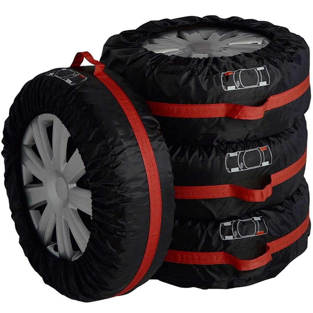 ELR Durable 4x4 Spare Tire Rim Covers Rain Resistant Tyres Tote Large Size Bag Wheel Protection Cover With Sturdy Handle Fit for 13”19” Tyre Pack of 4 Black (M 66CM/26 IN)