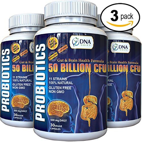 DNA Shift® Best Probiotics Supplements Gift Pack - Prebiotics and Probiotics 50 Billion CFU - 100% NATURAL - 11 Live Strains for Antibiotics, Digestive &amp; Brain Health in Probiotic (3-PACK)