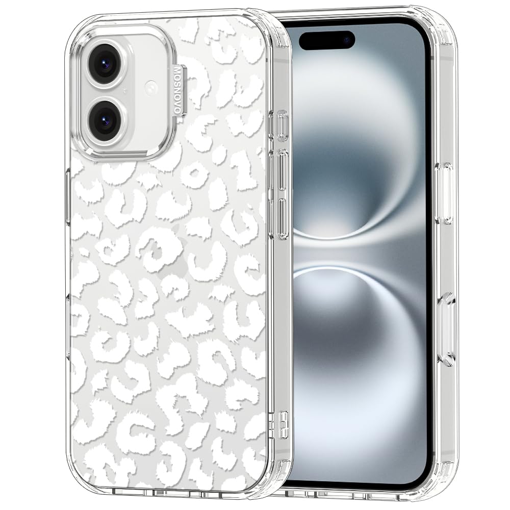 MOSNOVO Case for iPhone 16 Plus, [Buffertech 6.6ft Military-Grade Drop Protection] [Anti Peel Off Tech] Clear TPU Bumper Phone Case Cover Design - White Leopard Print — image 1