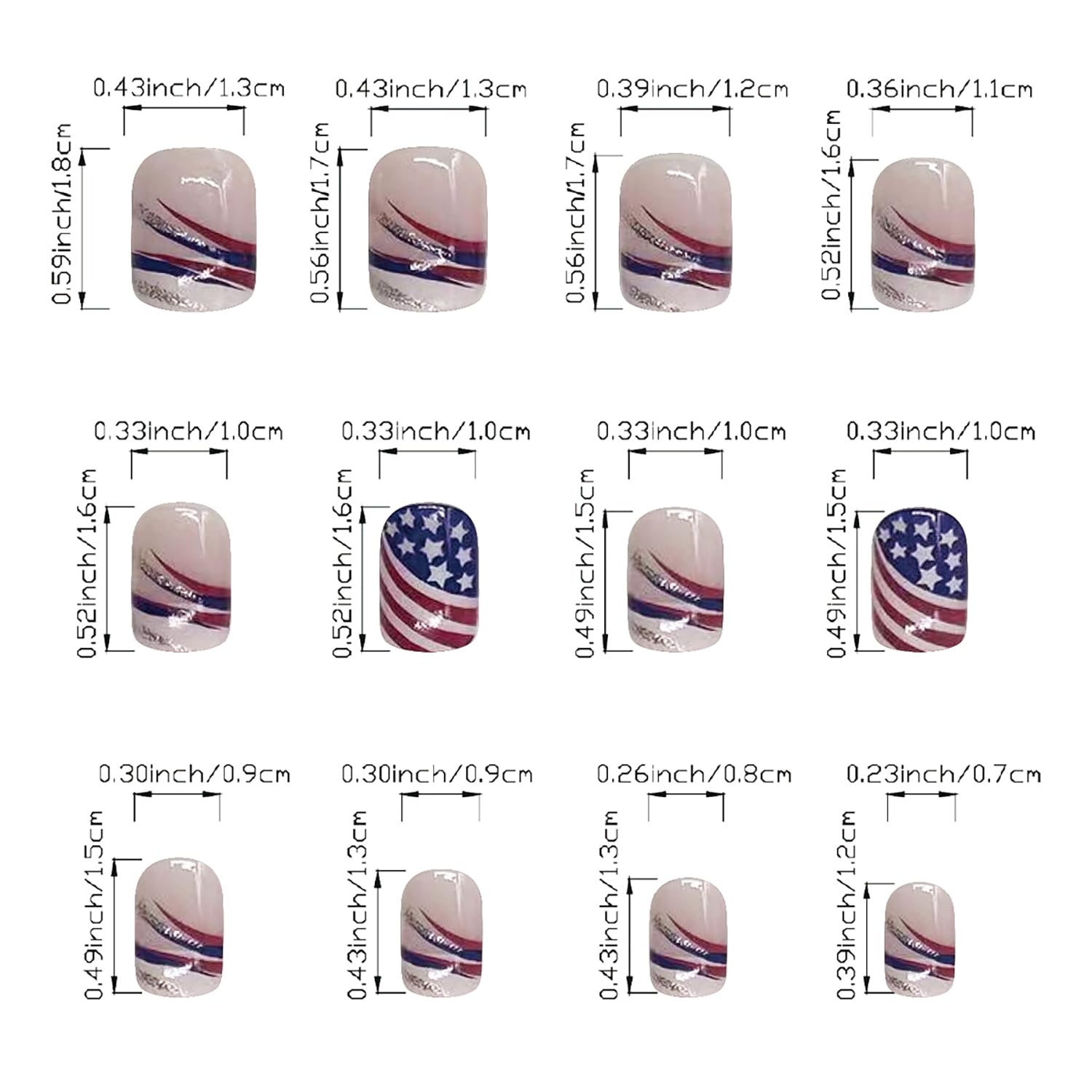 July 4 Press on Nails Short Square Artificial Acrylic Nails USA Flag Pattern False Nails Stripe Design Fake Nails Full Cover Glossy Coffin Nails Holiday Nails Glue on Nails for Women Independence Day - Image 2