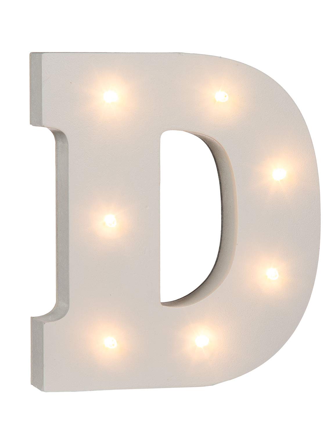 OOTB Illuminated Letter D Light with 7 LED, Wood, White