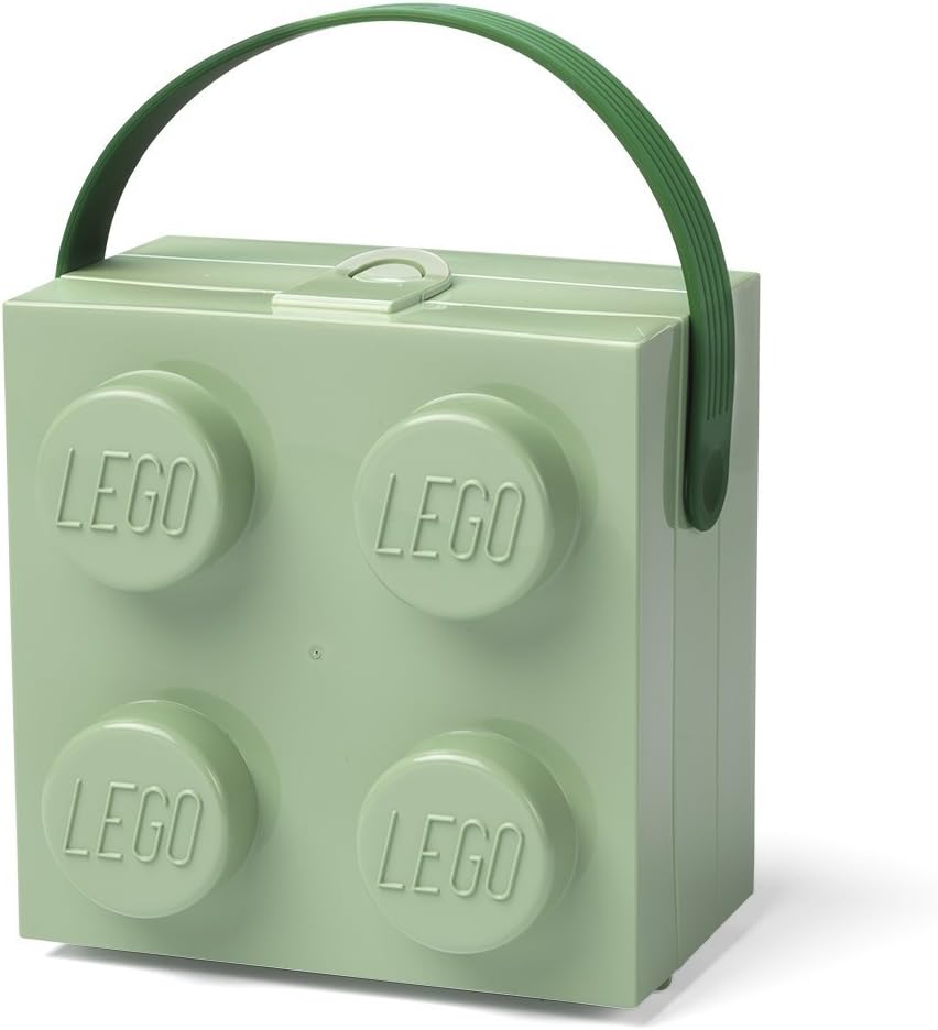 LEGO Lunch Box with Handle Sand Green, Portable Lunch Box for Kids & Adults, Food Storage Container with Lid, Dishwasher Safe