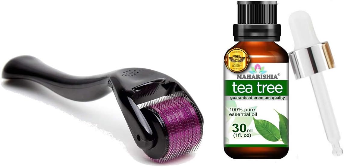 Maharishia Tea Tree Oil With Kostech Derma Roller 540 Titanium Needles Dermaroller (2.0MM)