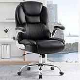 IWMH Executive Office Chair, Ergonomic Big and Tall Computer Desk Chair, High Back PU Leather Chair with Padded Flip-up Armrest, Lumbar Support Swivel Rolling Chairs Black