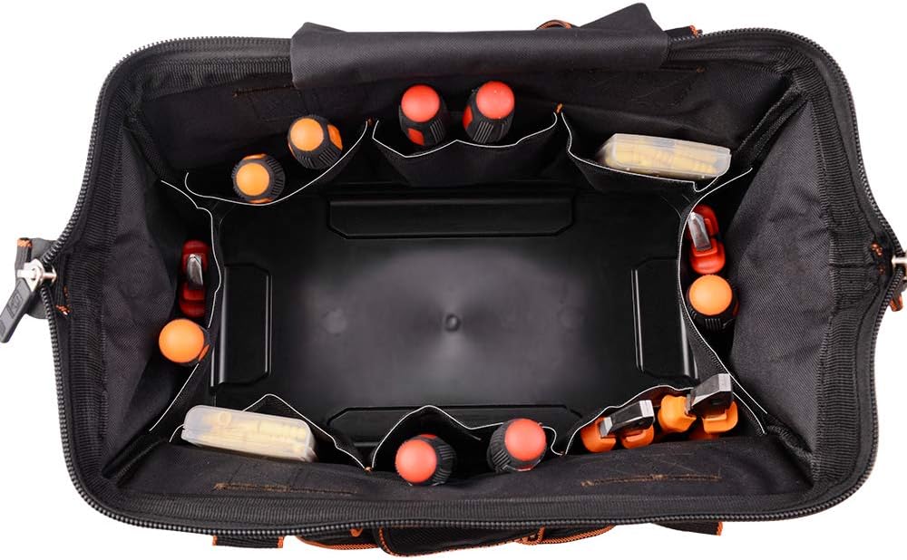 Tool Bags with Water Proof Molded Base, Wide Mouth, Single-Shoulder Tool Storage and Organizers Box 16 Inch 17 Pockets - - 