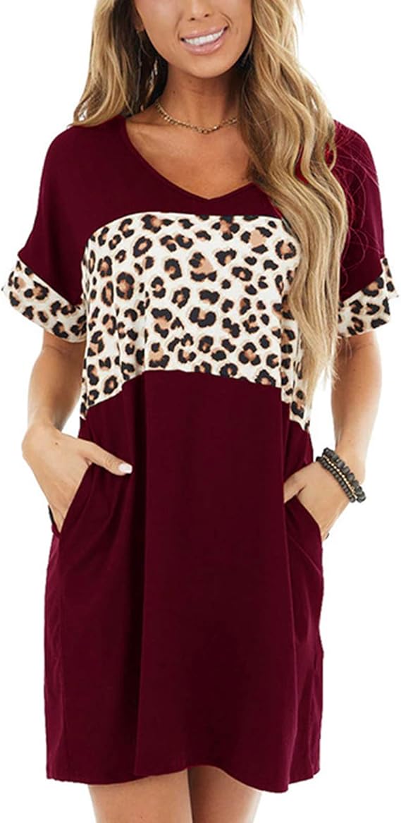 keepwo Womens Black T Shirt Dress Short Sleeve MidLength Dress with V