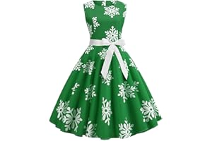 LMSXCT Women's Crewneck Sleeveless Swing Vintage 1950s Cocktail Dress Christmas Snowflake Print A-Line Fit and Flare Dresses
