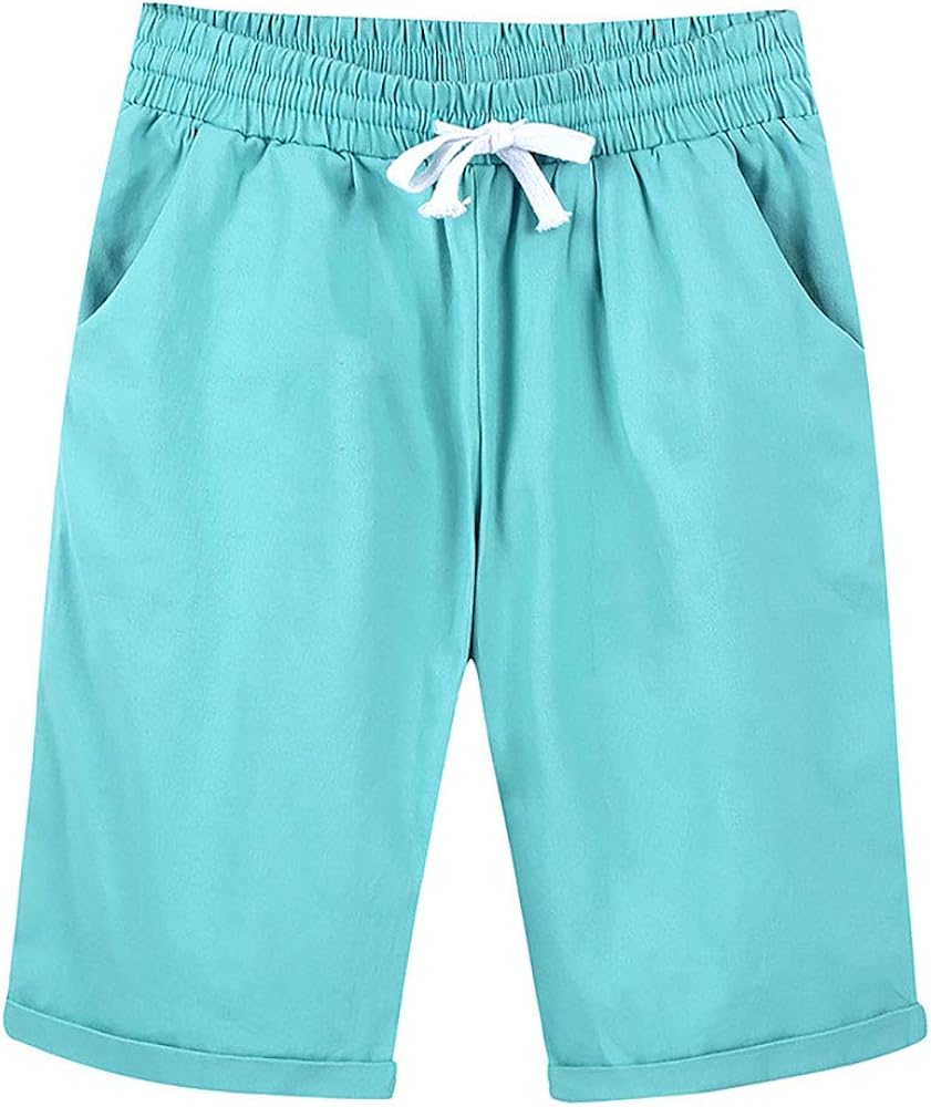 womens bermuda shorts elastic waistband