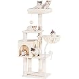 Heybly Cat Tree with Toy, Cat Tower condo for Indoor Cats, Cat House with Padded Plush Perch, Cozy Hammock and Sisal Scratching Posts, Beige HCT004SM