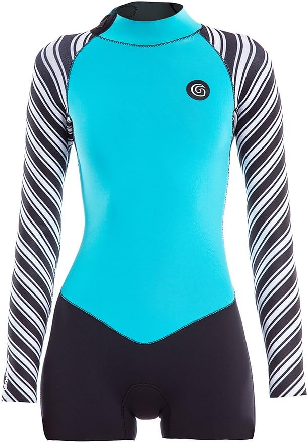 GlideSoul Women's Vibrant Collection 2 mm with Front Zipper Spring Suit, Stripes Print/Black/Blue, Large