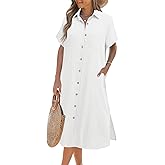 Zeagoo Women Dresses Summer Casual Short Sleeve Button Down Shirt Dresses 2026 Beach Cover Up with Pockets