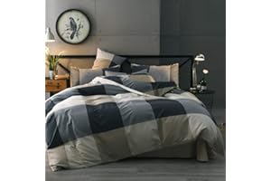 LIFETB Queen Comforter Set Fluffy Plaid Checkered Pattern Comforter Set Modern Style Geometric Comforter with 2 Pillow Shams Grid Plaid Bedding Comforter for Boys Men All Season Queen Size Bed Comforter Set