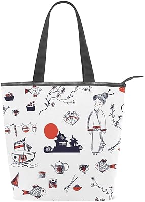 Amazon トートバッグ 日本 絵 和風 通勤 通学 旅行 便利 女性 レディース メンズ 高校生 主婦 かわいい Jiemeil 流行 男女兼用 キャンバス レザー キャンバス トートバッグ