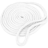 Crown Sporting Goods 15-Foot Double Braided 3/8" Thick Nylon Dockline - Marine Rope Line with 10" Loop for Boat Mooring - Jet Ski &amp; Watercraft Accessories, Tools, &amp; Essentials (White)