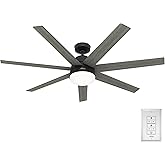 Hunter 60 inch Indoor Ceiling Fan with LED Light and Wall Control - Black Smart Ceiling Fan, Standard Mount, 7 Blades, For Be