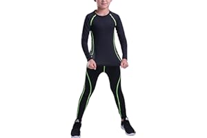 HSTiSan Girls Boys Compression Set Base Layer Athletic Leggings Kids Sports Shirts and Pant 2 Pcs Underwear