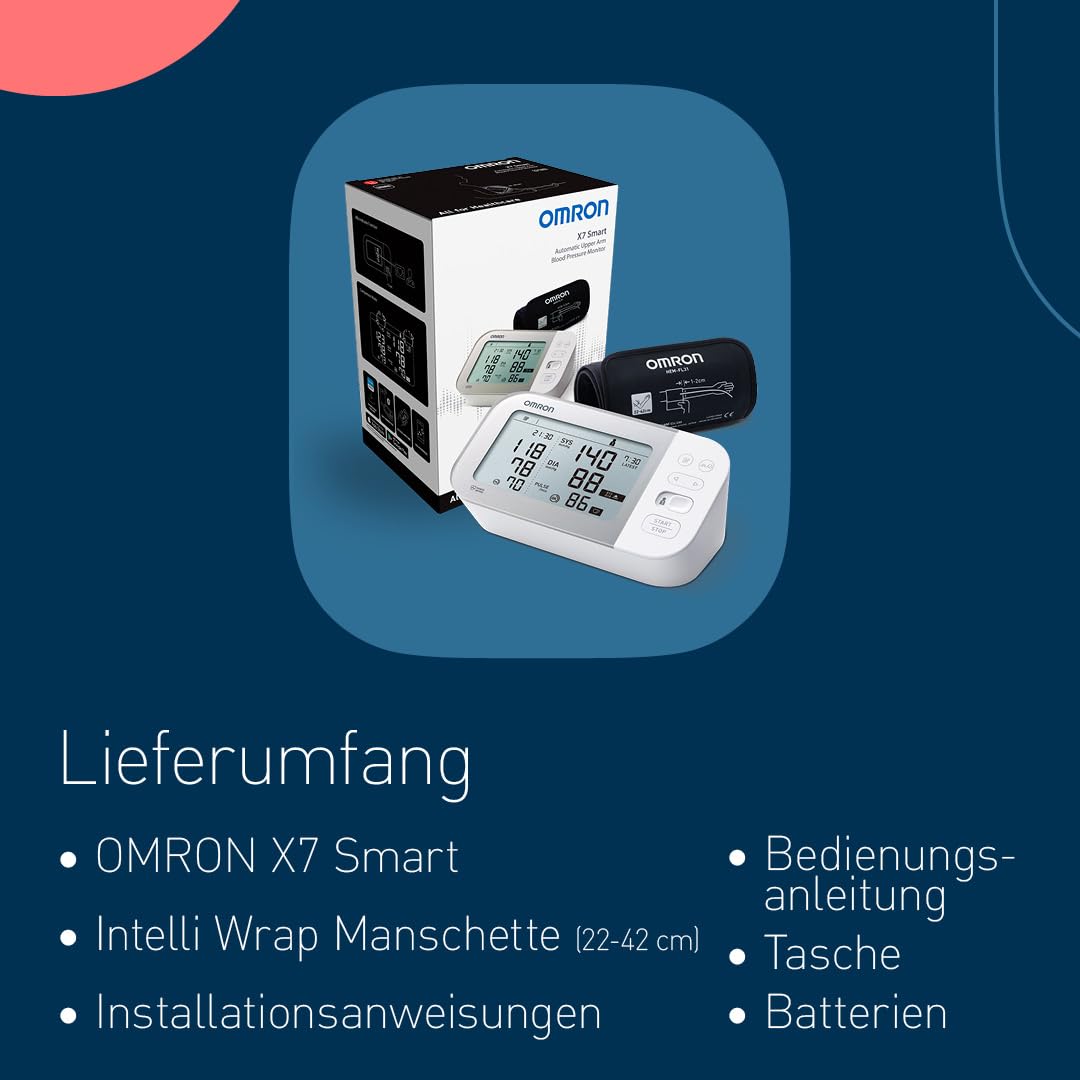 OMRON X7 Smart - Automatisches Oberarm-Blutdruckmessgerät | Testsieger Stiftung Warentest 11/23 | AFib-Erkennung | klinisch validiert - auch für Diabetiker | mit kostenloser Smartphone App | 22-42 cm 8