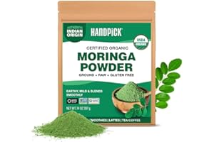 HANDPICK USDA Organic Moringa Powder (397g/14oz) Pure Moringa Oleifera Leaf Powder | Authentic Indian Origin | Gluten Free, Non-GMO | Perfect for Smoothies, Drinks, Tea & Recipes