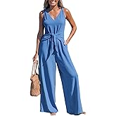 CUPSHE Women's Summer Jumpsuits Sleeveless Tie Knot Wide Leg Long Pants Romper with Pockets