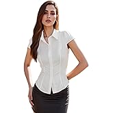 SYHVGI Women Button Down Shirts Cap Sleeve Casual Slim Fit Solid Turn Down Collar Short Sleeve Tops Summer Shirts