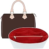 OAikor Purse Organizer Insert Compatible with lv Speedy 25/Monogram Bags and More, Light Waterproof DupontPaper Bag Insert Shaper Protector for Women Tote Handbags, 11 Pockets with Zip(White&Red, M)