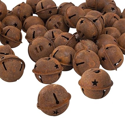 EOOUT 48Pcs 1-1/2 Rusty Metal Star Cutout Jingle Bells for Christmas, Holiday Decorations, Craft Decorations