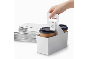 Brillantreal Kraft Paperboard 2-Cup Drink Carrier with Handle, 12-32 oz Coffee Cup Holder, Takeout Beverage Delivery, 15-Pack(Without Cups)