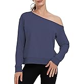 Hiverlay Women Off Shoulder Sweatshirts Long Sleeve Workout Croped Tops Oversized Pullover Sweatshirt Comfy Fall Outfits