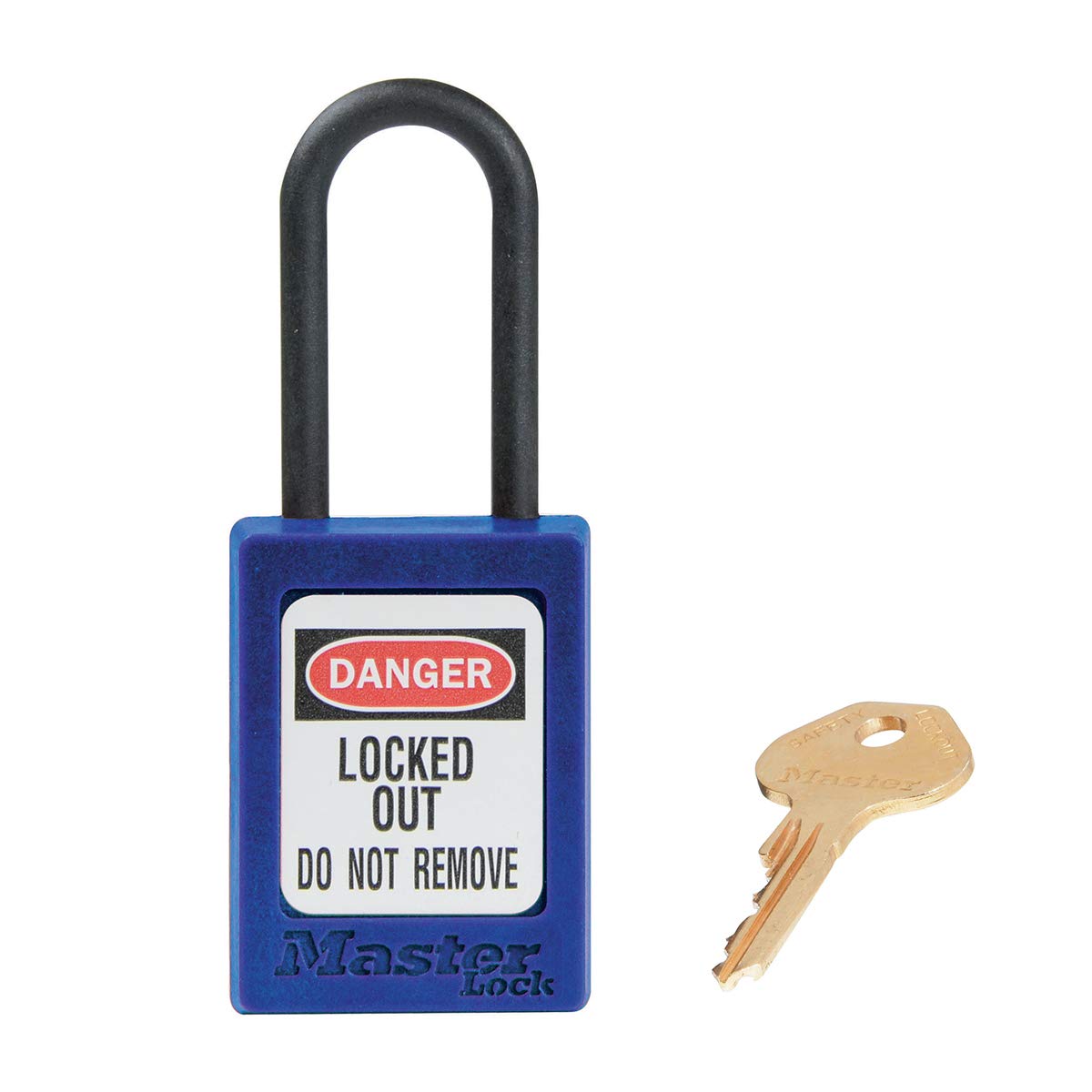 Master Lock Blue Dielectric Zenex™ thermoplastic Safety Padlock, 35mm Wide with 38mm Tall Nylon Shackle, Non-Key retaining, keyed Different