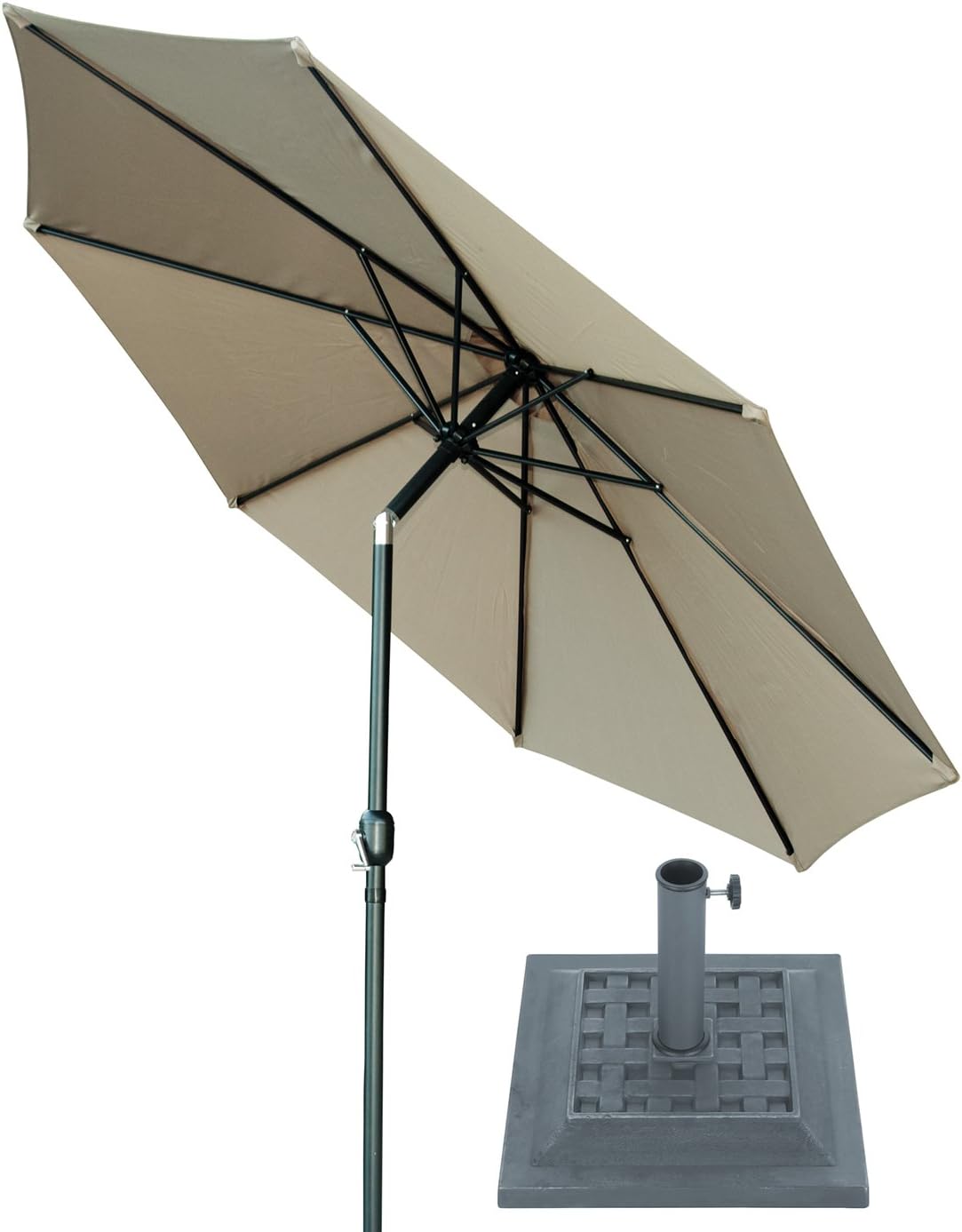 Amazon Com Trademark Innovations 10 Tan Tilt Patio Umbrella With Gray Square Base Garden Outdoor