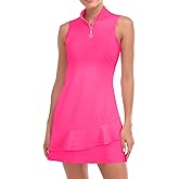 Viracy Tennis Dress for Women Sleeveless Golf Dresses with Shorts and Pockets Ruffle Zip Up Stand Collar Golf Outfits