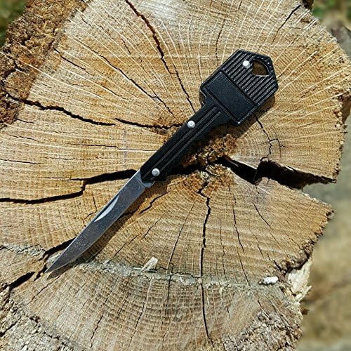 Pocket Knife Key Chain - Straight Edge Blade - Hand Tool - Everyday Use - Key Shape Knife (Black)