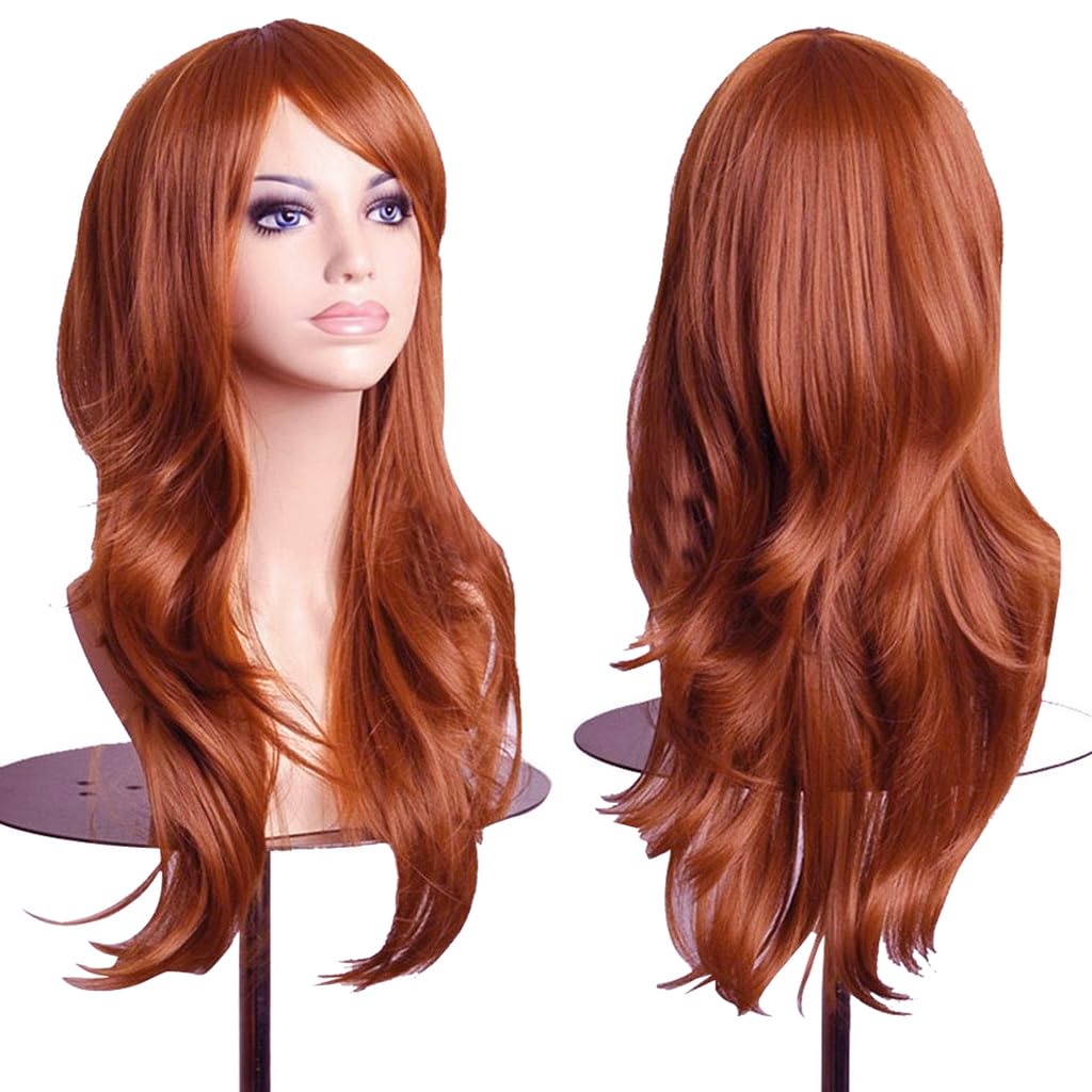 Colorfulpanda Copper Red Cosplay Wig Long Wavy Curly Full Hair Costume Wigs for Women Harajuku Anime Style Halloween Party Daily Use 28inch 70cm — image 1