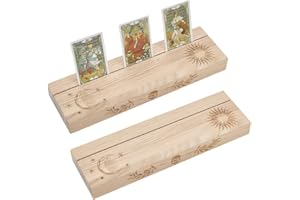 ORIGACH Wooden Tarot Card Holder Stand，Celestial Altar Card Stand，Oracle Card Stand, Rectangle Wood Tarot Cards Altar Stand D